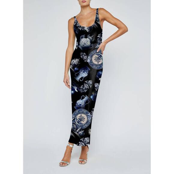 NEW L'AGENCE akiya maxi tank dress in blue porcelain